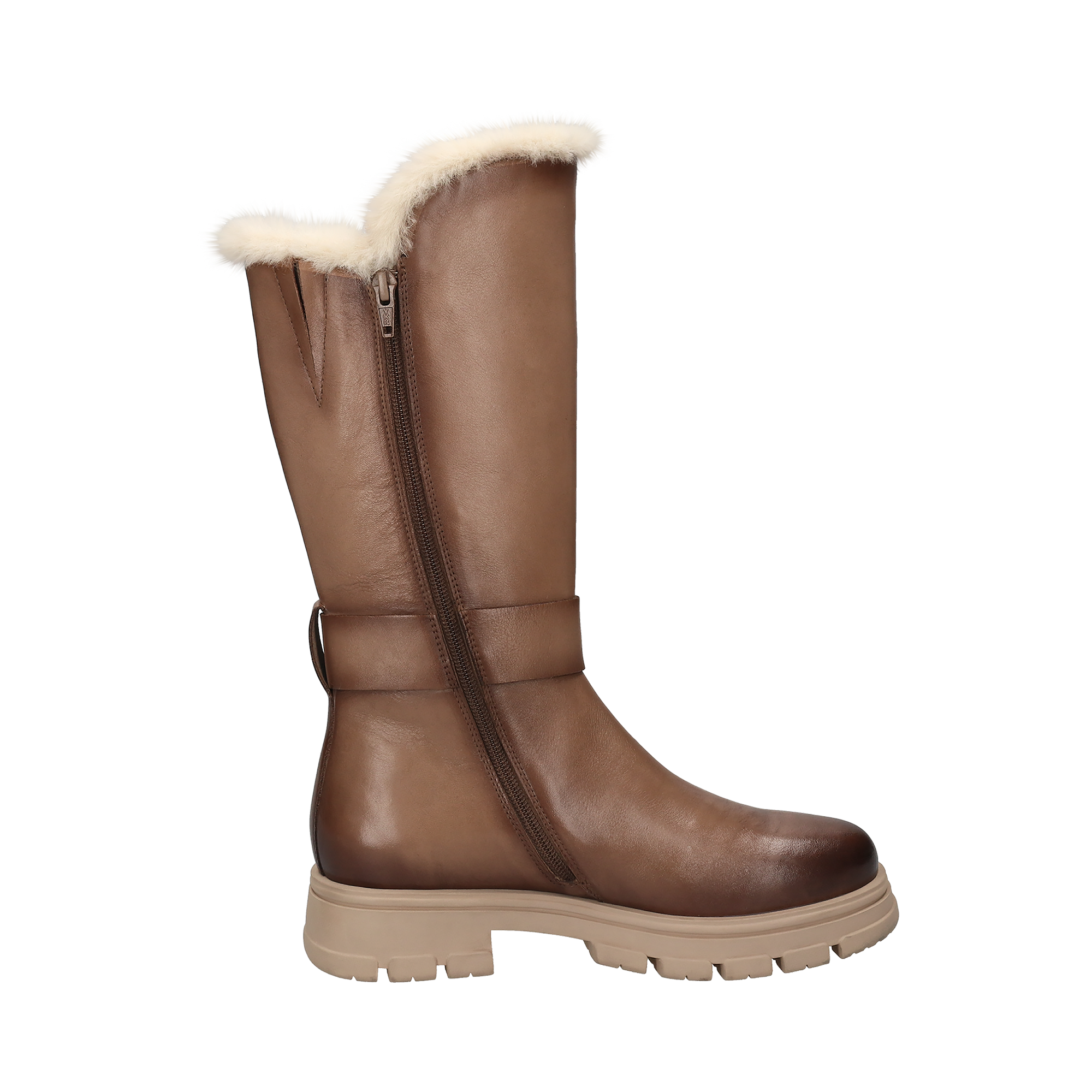 Leder Langschaftstiefel taupe