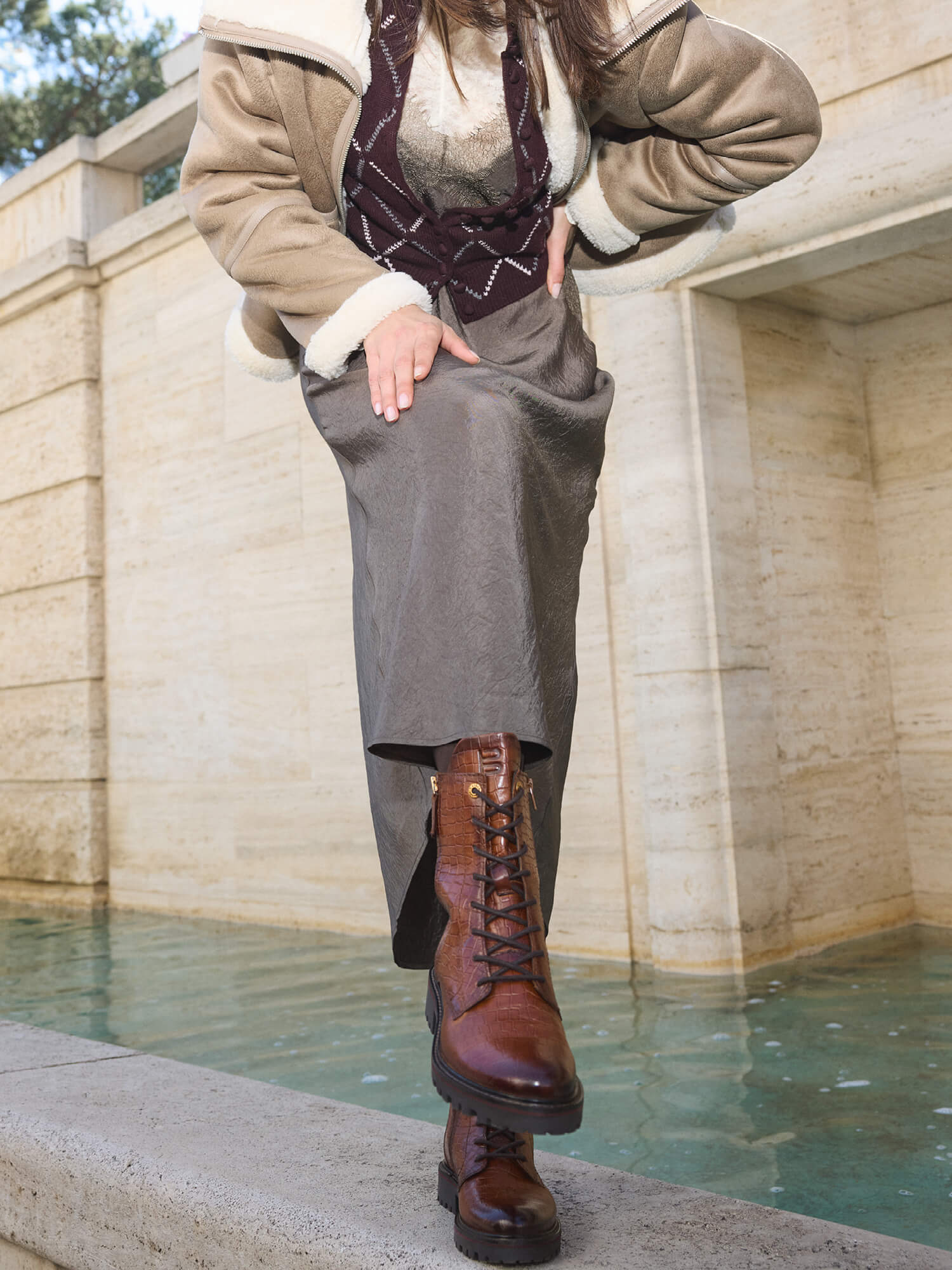 Leather Lace-up Boots cognac